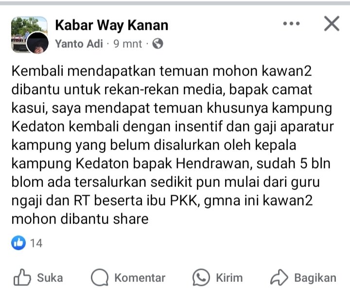 Berita: Kepala Kampung Kedaton Klarifikasi Isu Gaji Insentif yang Beredar di Media Sosial