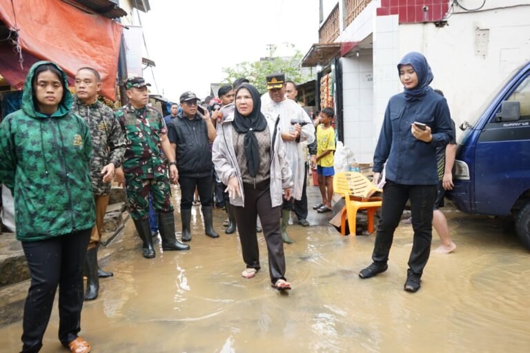 Walikota Bandar Lampung Eva Dwiana Meninjau lokasi terdampak banjir di kecamatan panjang