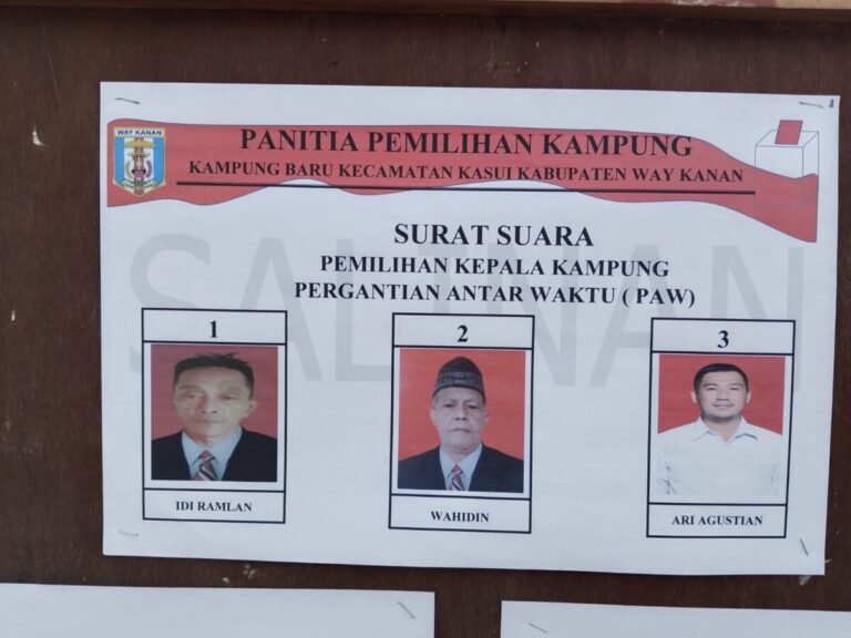 Pergantian Antar Waktu (PAW) Kampung di Kampung Baru Kecamatan Kasui Ari Agustian Unggul Kalahkan dua lawan politiknya.