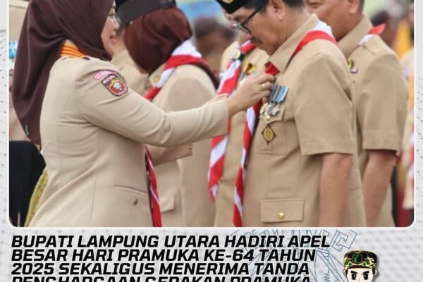 Bupati Lampung Utara Hadiri Apel Besar Hari Pramuka ke-64 dan Terima Tanda Penghargaan Gerakan Pramuka