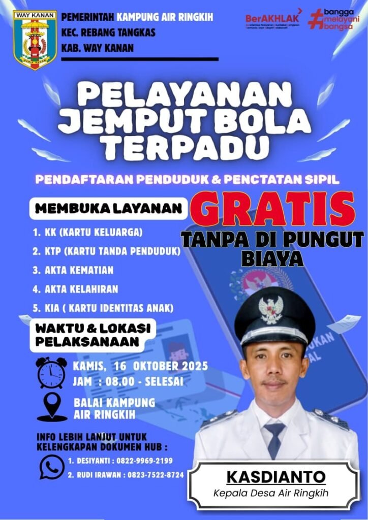 Pemerintah Kampung Air Ringkih bekerjasama dengan Disdukcapil Kabupaten Way Kanan gelar Kegiatan Pelayanan Jemput Bola Terpadu