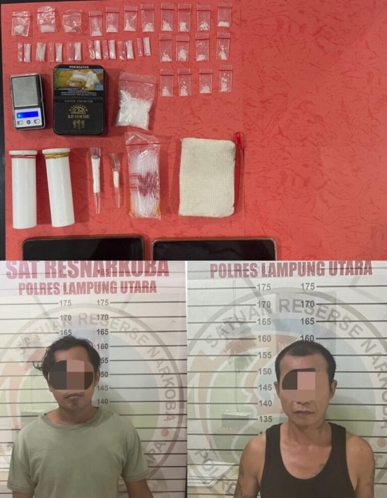 Ungkap Kasus Narkotika, Dua Pelaku dengan Puluhan Paket Sabu di Amanakan Sat Narkoba Polres Lampung Utara